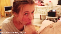 Russian tiny slut Dina make a gorgeous blowjob after shchool